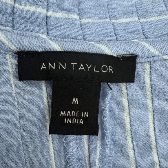 Ann Taylor Womens Blue White Striped Smocked V-Neck Pleated Viscose Blouse Sz M - Picture 6 of 11